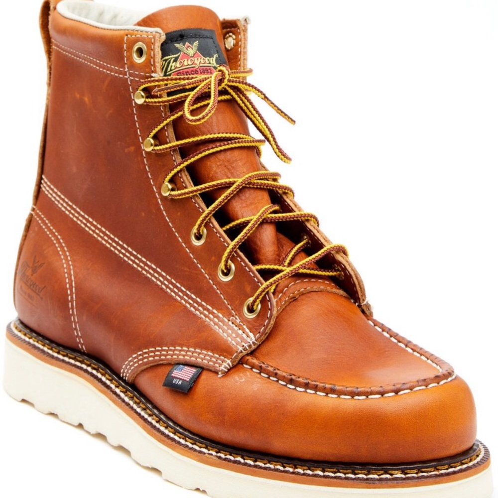 Thorogood Steel Toe Tobacco Leather Lace Up Boots